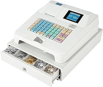 Electronic Cash Register with 48 Keys 8 Digital LED Display and Cash Drawer and Thermal Receipt Printer Station Pos Systems for Small Businesses (White)