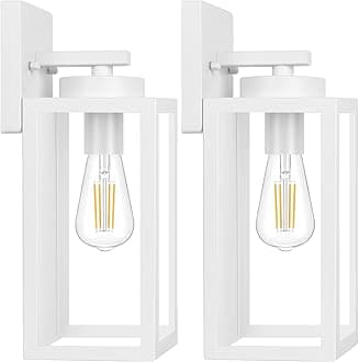 BesLowe Outdoor Wall Light Fixtures, Exterior Waterproof Wall Lanterns, Porch Sconces Lighting with E26 Sockets, Modern White Outside Lights for House Patio Front Door Entryway, 2-Pack