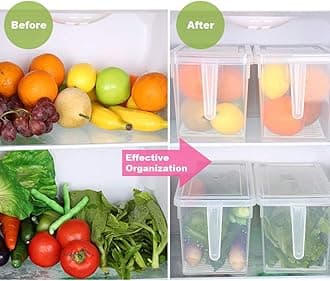 SILIVO Produce Saver Refrigerator Organizer Bins - 4.5L x 3 FreshWorks Stackable Fridge Storage Containers with Removable Drain Tray for Produce, Fruits, Vegetables, Meat and Fish