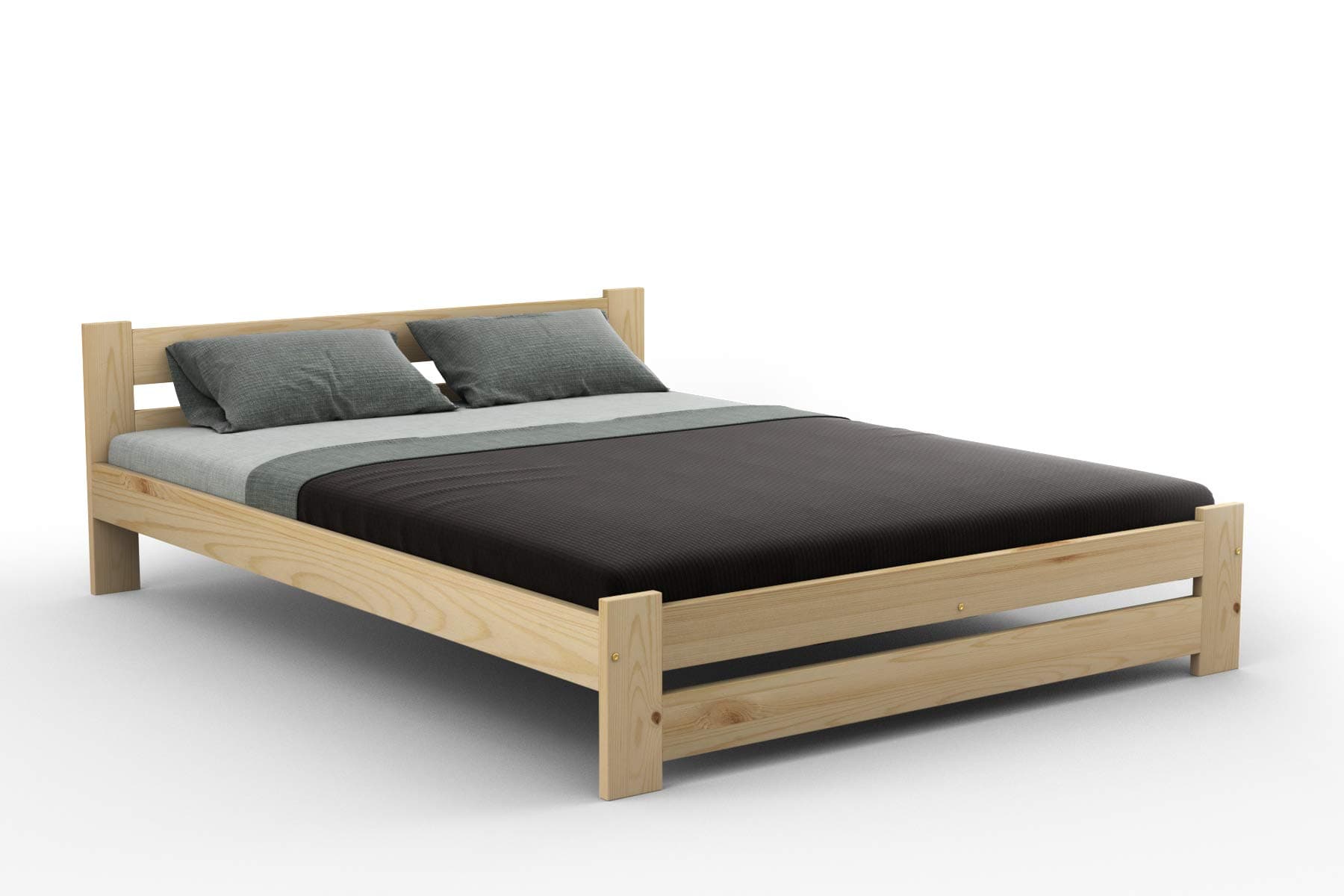 New wooden solid pine small double bed frame"F6" with slats (4ft, untreated pine)