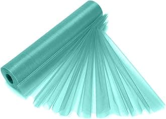 29cm x 25m Roll of Organza Sheer Fabric - Elegant Decorative Cloth for Wedding Chair Bows, Table Runners, Party Favours - Crafting Supplies for Ribbons, Dress Accents,and Bags, Aqua Green