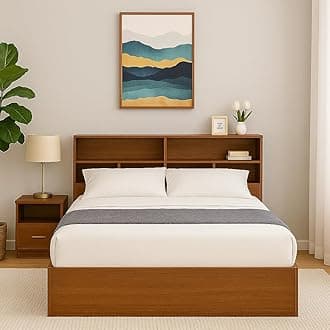 MATTERHORN Engineered Wood Bed in Teak Brown – Queen Size Double Bed with Box Storage and Headboard Storage (L1985 x W1560 x H300 mm) | Wooden Bed for Bedroom, Durable & Stylish Design (Teak Brown)