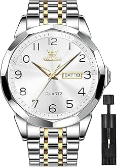 – Men's Watch Luxury Business Dress Watch UK Diamond Design Quartz Stainless Steel Waterproof Luminous Week Calendar Gift