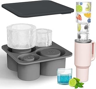 Ice Cube Tray Mold for Stanley 40oz 30oz 20oz 14oz Tumbler Accessories, Silicone Ring Ice Maker with Lid for Freezer, Cocktails, Whiskey, Coffee and Juice, BPA Free, Dishwasher Safe (Grey)