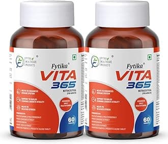Fytika Vita 365-120 Tabs (Pack of 2) | Multivitamin Tablet for Men & Women | With Ashwagandha, Ginseng, Probiotics & Prebiotics and Biotin | Enhances Energy, Stamina, Immunity & Digestion
