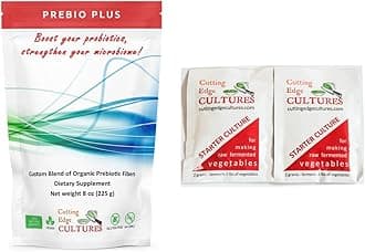 Prebio Plus Prebiotic Fiber Powder Best Custom Blend of Organic Prebiotic Fibers Dietary Supplement 8 oz (Prebio Plus 8oz + Vegetable Starter 4 Grams)