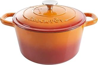 Artisan 5-Quart Round Enameled Cast Iron Dutch Oven – Sunset Orange, Durable Heavy-Duty Cookware for Slow Cooking, Roasting, Baking with Lid