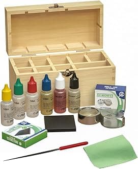 GTE Precious Metal Jewelry Testing Kit Gold Silver Platinum Test Acids Wooden Box 30X Eye Loupe 10K 14K 18K 24K Needle File Cloth Acid