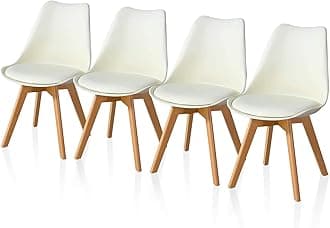 TUKAILAi 4PCS Cream Dining Chairs with Solid Wood Legs Padded Seat Retro Style Kitchen Chairs Leisure Living Room Lounge Chairs