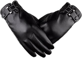 Men’s Winter Autumn Black Brown PU Leather Plus Thick Velvet Touch Screen Gloves