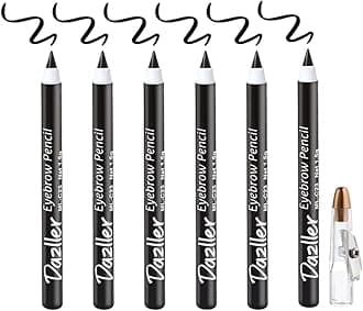 Eyebrow Pencil with Sharpener|Water-Resistant|Long Stay|Creamy Wax Formula|Infused with Carnauba & Castor Oil|Black|Pack of 6|9g