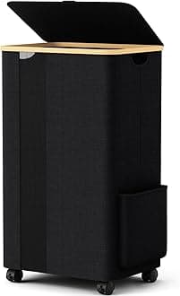 BlissTotes Laundry Basket Laundry Hamper with Lid, Collapsible Laundry Hampers, Laundry Bin, Clothes Hamper Basket with Internal Support & Wheels & Handles for Bathroom, Bedroom (100L, Black)