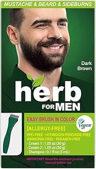 Herb For Men, PPD & Ammonia Free Mustache & Beard Dye, Vegan Natural Ingredients, Odorless, No More Skin Irritations from Coloring for Sensitive Skin – Dark Brown