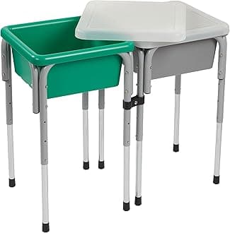 2-Station Sand and Water Adjustable Play Table, Grey/Emerald