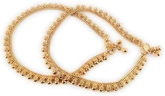 One Gram Gold Plated & Brass Stylish Anklets Kolusu Payal Ghungroo for Women & Girls (10.5 Inch)