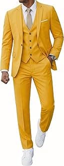 Men’s 3 Piece Suit Blazer, Slim Fit Tux with One Button, Jacket Vest Pants & Tie Set for Party, Wedding and Business