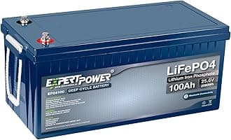 ExpertPower 24V 100Ah Lithium LiFePO4 Deep Cycle Rechargeable Battery | Bluetooth | 2500-7000 Life Cycles & 10-Year lifetime | Built-in BMS | Trolling Motors, RV, Solar, Marine, Off-Grid
