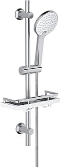 Shower Set Kit 70cm in 304 Stainless Steel Shower Riser Rail with Soap Dish Shower Shelf,Shower Holder Bracket Adjustable Height Bathroom Bar Shower System with Shower Hose(HBD12CP)