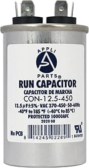Appli Parts Condensador Capacitor de Marcha 12.5 Mfd uF (microfaradios) 370VAC o 450VAC CBB65 Universal Aire acondicionado y otras aplicaciones Redondo UL E476928 7.5cm Alto 3.7cm Ancho CON-4-450