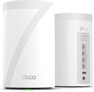 TP-Link Tri-Band WiFi 7 BE10000 Whole Home Mesh System (Deco BE63) | 6-Stream 10 Gbps | 4 × 2.5G Ports Wired Backhaul, 4× Smart Internal Antennas | VPN, AI-Roaming, MU-MIMO, HomeShield (2-Pack)