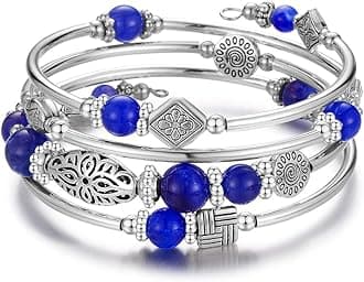 Layered Wrap Bangle Turquoise Bracelet - Bead Bracelet with Natural Agate Stone, Gifts For Women