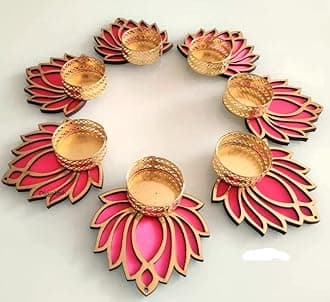 Divyakosh Handmade Lotus Floor Decoration Reusable Rangoli for Puja Decor|Tealight Candle Holder|Lotus Diya for Pooja, Festival Décor (7 pcs)|Lamp Temple Decoration|Lotus Deepam for Goddess Worship|