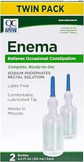 Quality Choice Enema Twin Pack, Relieves Occasional Constipation, Complete & Ready to Use, Sodium Phosphates Rectal Solution, Latex Free, Comfortable Lubricated Tip, Each Pack Contains 2 Bottle
