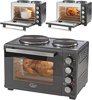Quest 26L Mini Oven with Hob/Countertop Rotisserie Oven with Convection Cooking/Adjustable Temperature / 60 Mins Timer & Bell/Accessories Included / 1000W (35379)