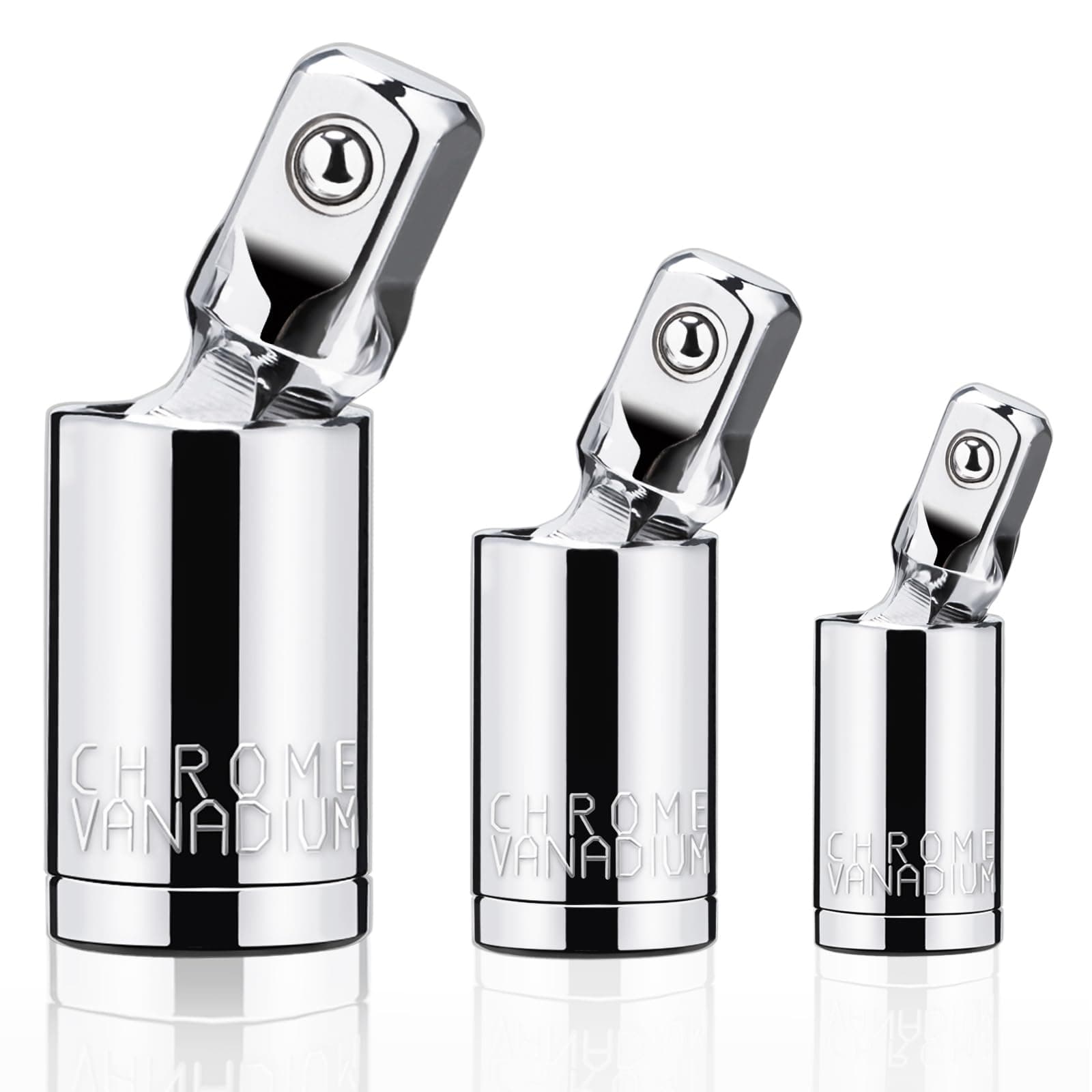 Tiosamd 3PCS Universal Joint Socket Set, 1/4” 3/8” 1/2” Drive Swivel Socket Adapter Set, Premium Chrome Vanadium Steel Universal Joint Socket Adapter Suitable for Narrow Spaces-