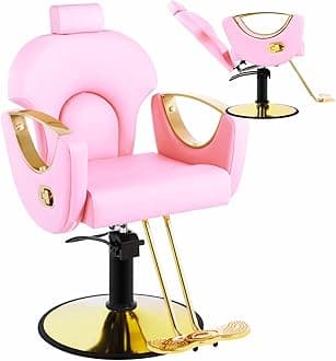 Salon Chair, Reclining Salon Chair for Hair Stylist, Barber Chair with Heavy Duty Hydraulic Pump, Tattoo Braiding Beauty Spa Equipment, Pink