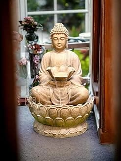 ‎SwarnNest Interiors Resin Buddha Statue Decorative Water Fountains for Outdoor Living Room, Office, Garden 4 Feet Large Buddha Fountain, Sitting Pose, Large Big Size (Design 1)