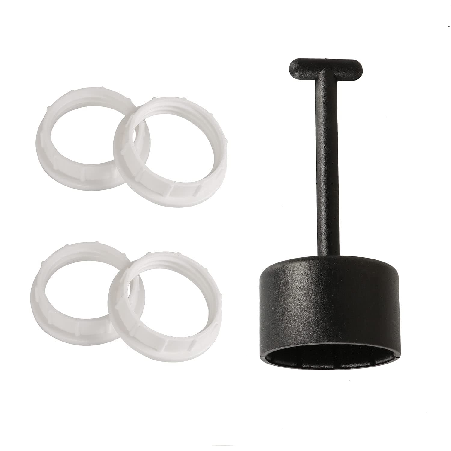 Anmire 4 White Threaded Socket Rings & 1 Black Socket Ring Tool, for Medium Base E26 Sockets, G0601