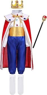 FYMNSI Prince Charming Costume for Kids Boys Halloween Carnival Cosplay Party Fancy Dress Up Tunic Top Pants Crown Scepter Set