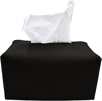 Tissue Box Cover, [Refined] Modern PU Leather Rectangular Tissue Box Holder - Decorative Holder/Organizer for Bathroom Vanity Countertop, Night Stands, Office Desk 9.5"X5"X5" - Black