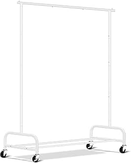 SLEEPING LAMB Heavy Duty Clothes Racks for Hanging Clothing Rack, 43" Wide Rolling Garment Rack Metal Wardrobe Rack with Wheels Closet Hanger Racking for Coats, Shirts, Dress, (White)