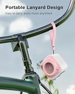 EWA Wireless Mini Bluetooth Speaker with Lanyard, Small Speaker with Bass Radiator, Unique Camera Look, Support TF Card, Small But Loud, Portable Speaker for Home, Party, Travel, Outdoor (WhitePink)