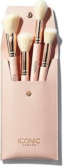 ICONIC LONDON Handbag Glam Face Brush Set | Includes Stippling Brush, Powder Brush, Angled Brush, and All Over Face Brush, for On-The-Go Application