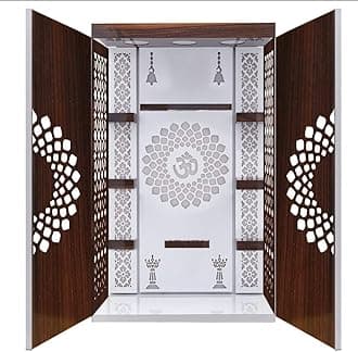Wooden Temple For Home And Office/Mandir With LED Lights/Temple With Doors And Shelves/Pooja Mandir For Home/Pooja Mandapam