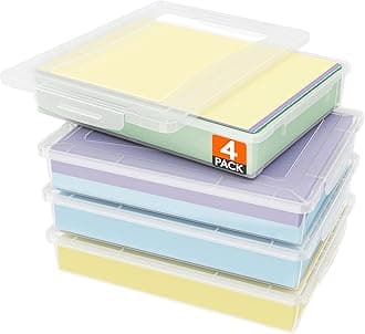 4 Pack Plastic Multi-Purpose Storage Box with Latching Lids, Clear A4 Paper Storage, Classroom Organization, Storage Containers for Board Game, Craft, Document, Magazine, Art Supplies