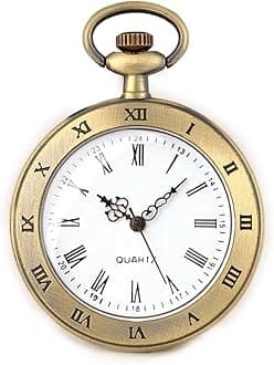 Vintage Pocket Watches for Men with Chains, Analog Pocketwatch for Women Roman No. Gifts for Dad/Grandpa Gifts for Him for Birthday