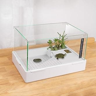 BETAZOOER Turtle Tank with Adjustable Water Pump Filter, Full View Visually Tortoise Aquarium Habitat, Glass Material Easy Changing Water&Clean for Small Amphibious Creatures Reptiles (23"×13.5"×10")