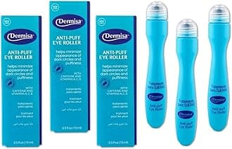 Dermisa Anti-Puff Eye Roller | For Dark Circles and Puffy Eyes | Caffeine & Peppermint | PARABEN FREE, FRAGRANCE FREE, DYE FREE, OIL FREE | Pack of 3