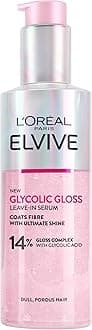 L'Oréal Paris Hair Serum For Dull Lifeless Hair, Elvive Glycolic Gloss Leave-In Treatment With 14% Gloss Complex, Fills Hair Fibres For Smoothness And Heat Damage Protection With Mirror Shine, 150ml