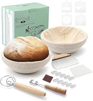 Saint Germain BakeryPremium Round Bread Banneton Basket with Liner - Perfect Brotform Proofing Basket for Making Beautiful Bread - Ultimate Bread Bundle (2x 9" Round Basket)