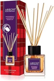 Areon Home Perfume Reed Diffuser – Patchouli Lavender Vanilla Scent | Long-Lasting Fragrance with 10 Rattan Sticks | Available in 50ml, 85ml & 150ml (50 Ml)
