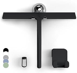 GÃƒÅ“TEWERK Shower Squeegee Black 11 in - incl. Chrome Suction Cup Hook - Stainless-Steel core - Silicone Rubber squeegees for Bathroom Cleaning Window Screen Bath Wiper Cleaner Glass Door Blade Showers