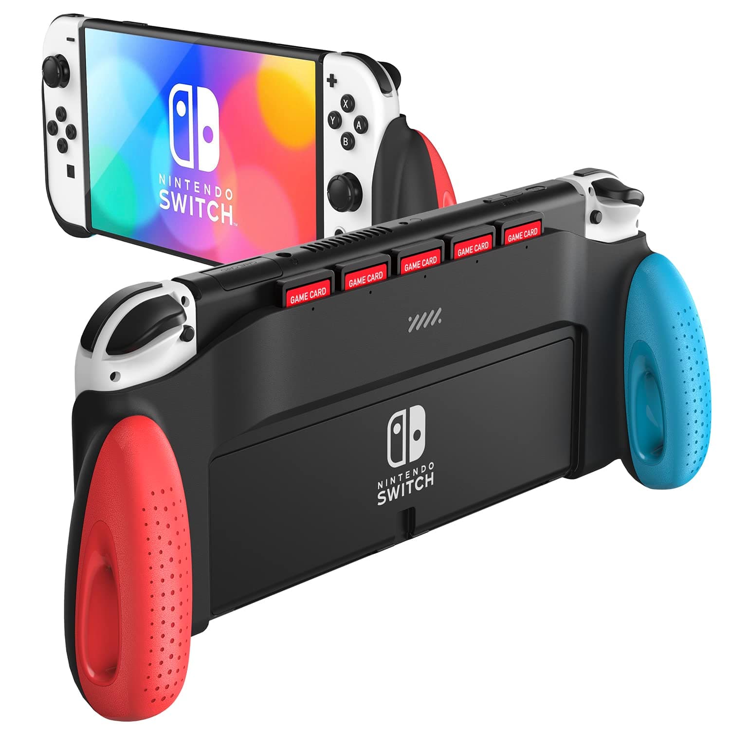 JUSPRO Switch OLED Grip, Grip Case Compatible with Nintendo Switch OLED Model, Unique Switch Accessories Designed Comfortable & Ergonomic Grip with 5 Game Slots