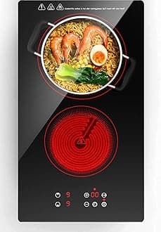 - Electric Cooktop 2 Burners, 12 Inch Built-in Ceramic Stove Top with Timer, Child Lock, 110V Induction Cooktop for Kitchen, Apartment, RV, Dorm