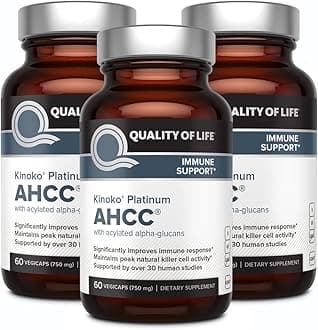 AHCC Kinoko Platinum 750 mg – Premium Immune Support Supplement, Pack of 3-60 Count Bottles