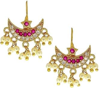 VAMAFashions Half Moon Or Peacock Shape Maharashtrian Traditional Press on Bugadi Upper Ear Clip on Earrings For Women & Girls